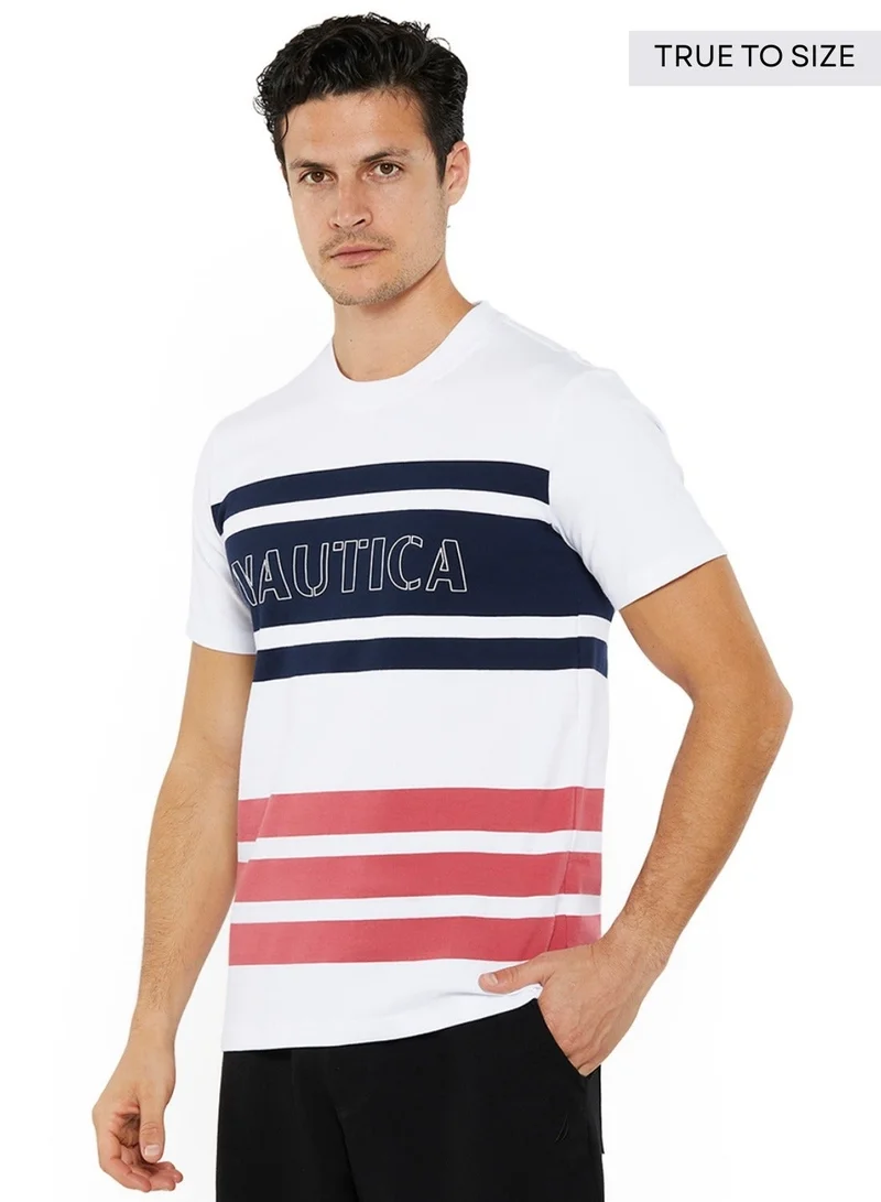 NAUTICA Contrast Striped Regular Fit Premium Cotton Crew Neck T-shirt